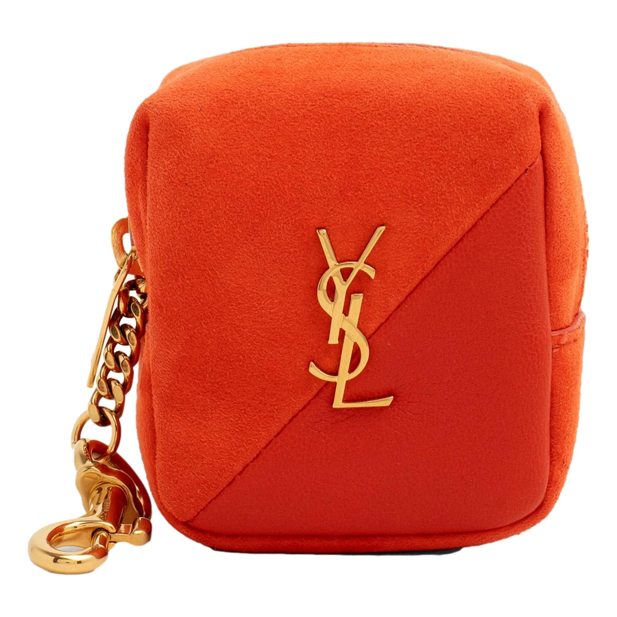 Saint Laurent Jamie YSL Keyring Cube Orange Suede Leather