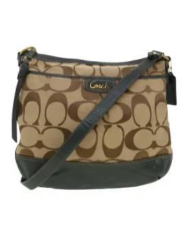 Signature Shoulder Bag Canvas Leather Beige Khaki Brown