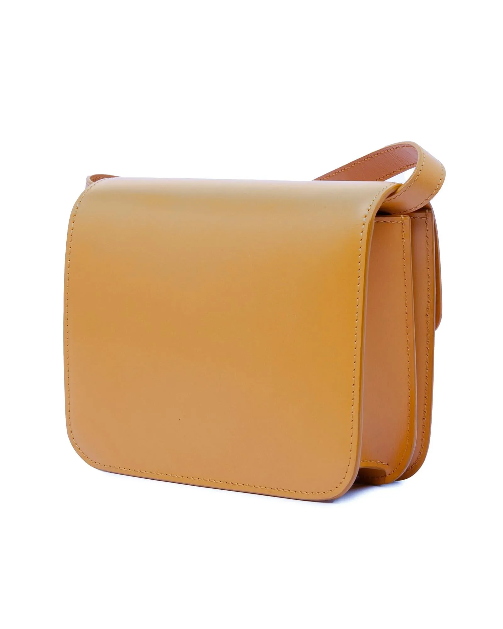 Small Classic Box Crossbody Bag with Leather Strap and Push Lock Closure