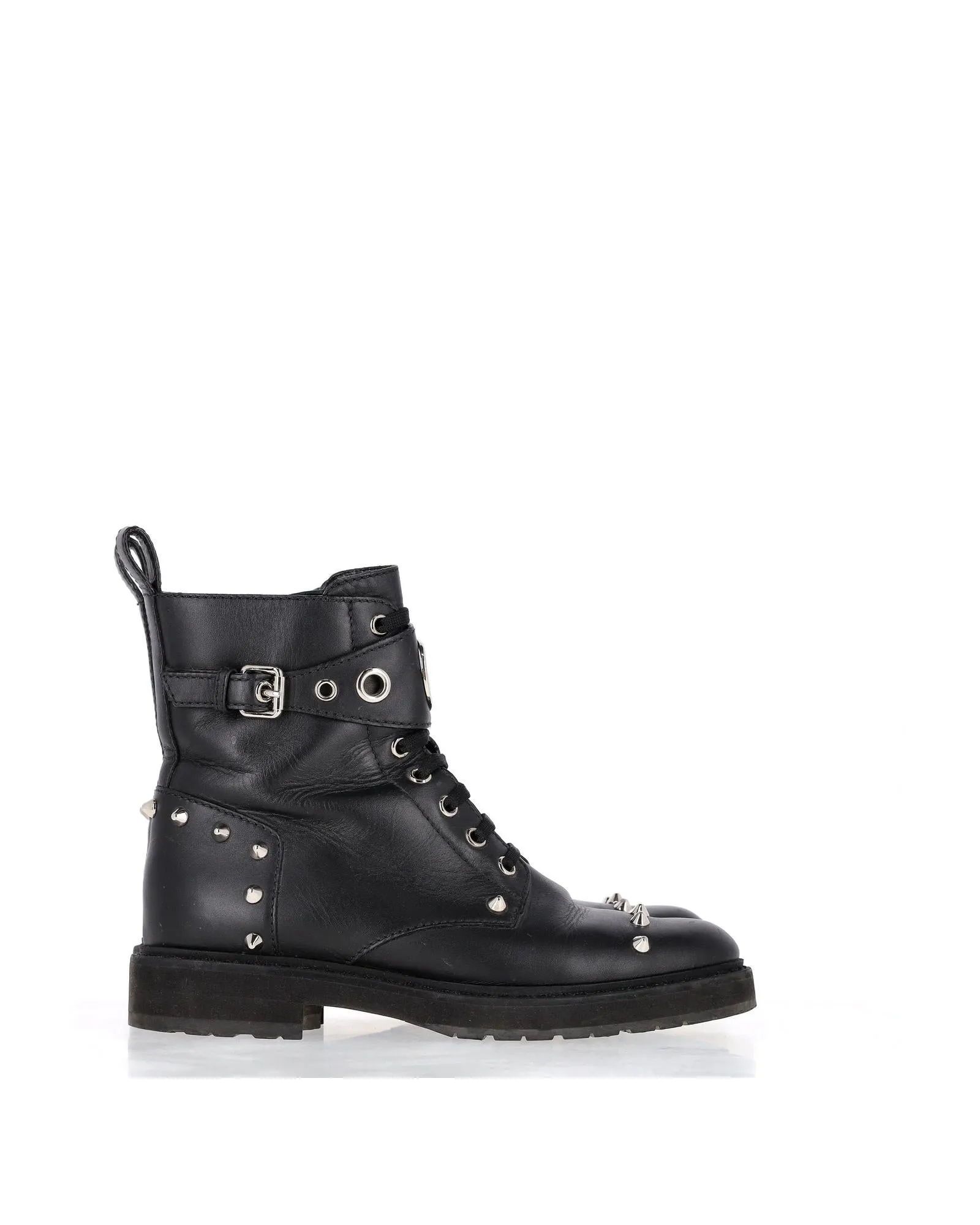 Studded Black Leather Biker Boots with FF Logo by Fendi