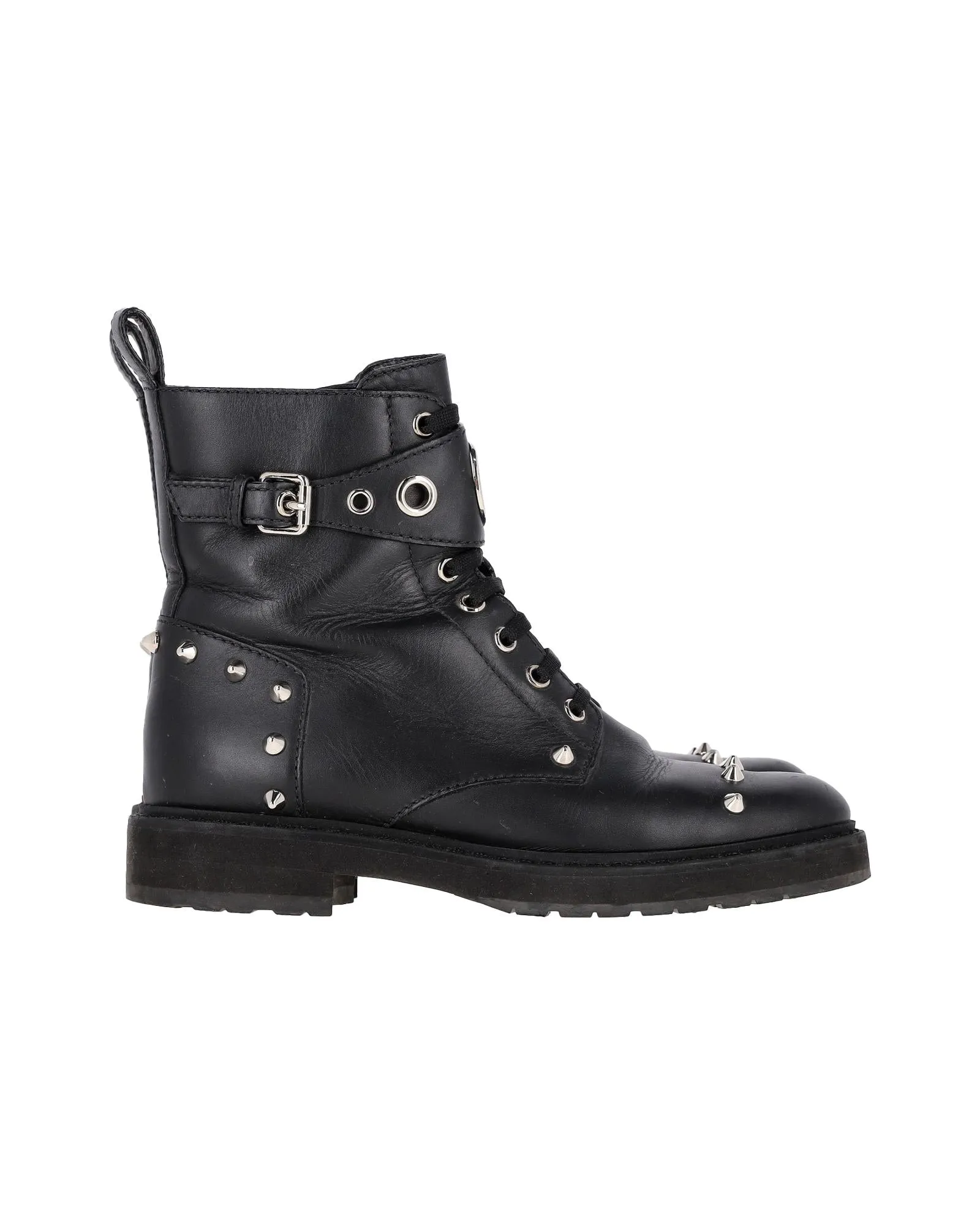 Studded Black Leather Biker Boots with FF Logo by Fendi