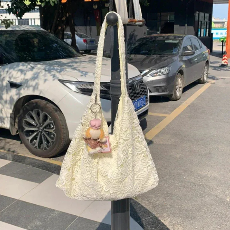 TAVIMART  -  Y2k Aesthetic Fairy Elegant Women Handbags High-capacity Casual Sweet Lace Shoulder Underarm Bag All Match Ins Fashion Tote Bags