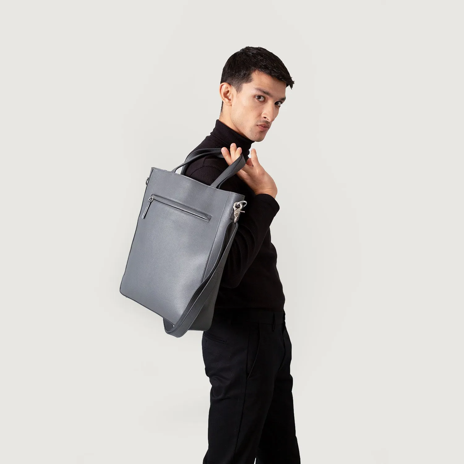 The Poet Grey Leather Tote Bag