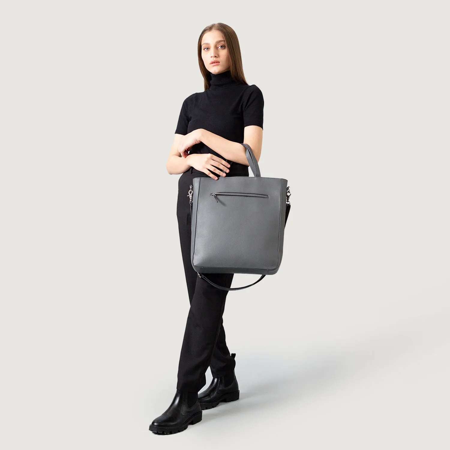 The Poet Grey Leather Tote Bag