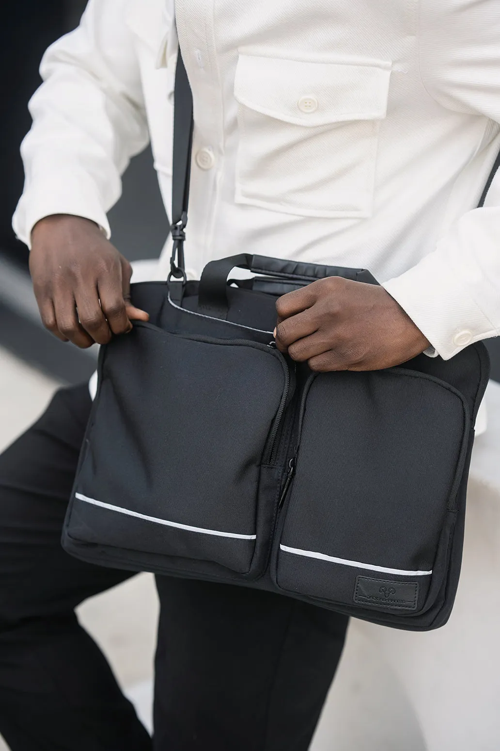 The Preppy | 18-In Lightweight Twill Laptop Briefcase with Reflectors