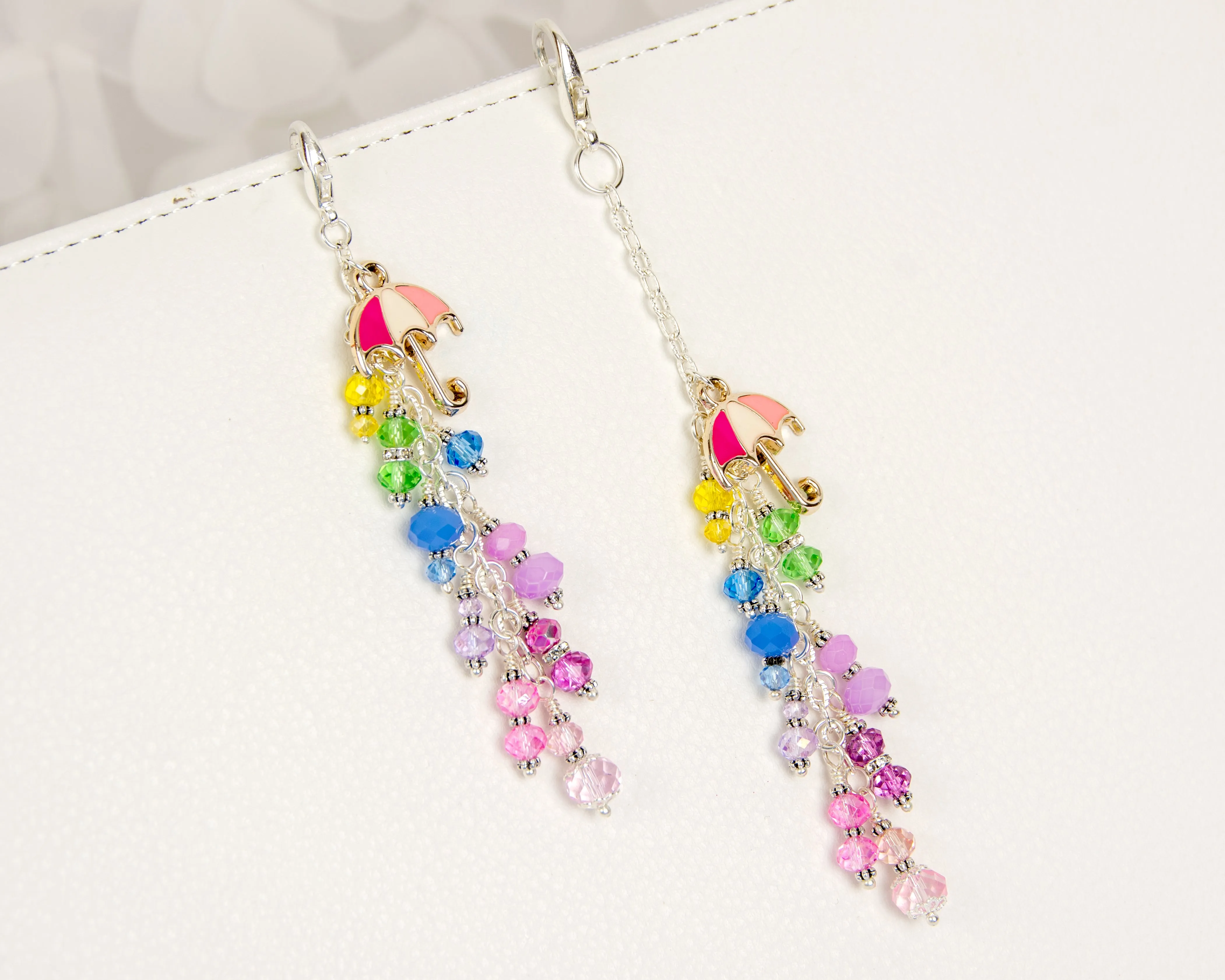 Umbrella Charm with Pastel Rainbow Crystal Dangle