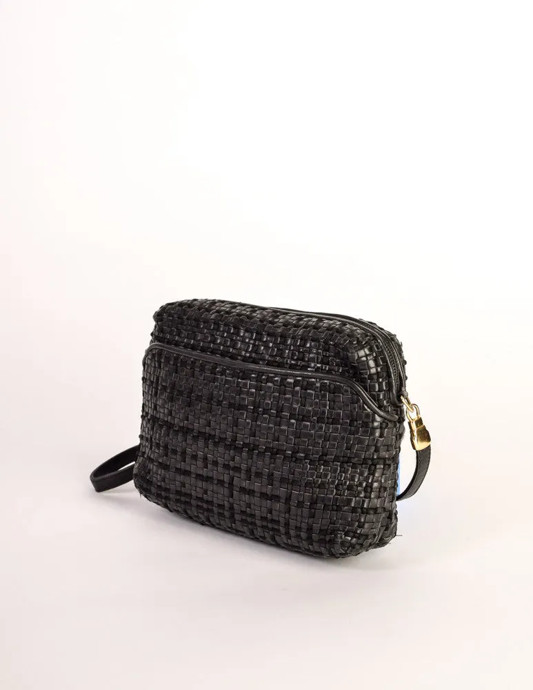 Valentino Vintage Black Woven Leather Crossbody Bag