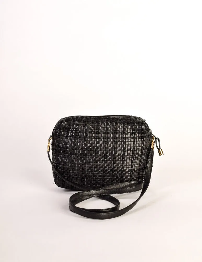 Valentino Vintage Black Woven Leather Crossbody Bag