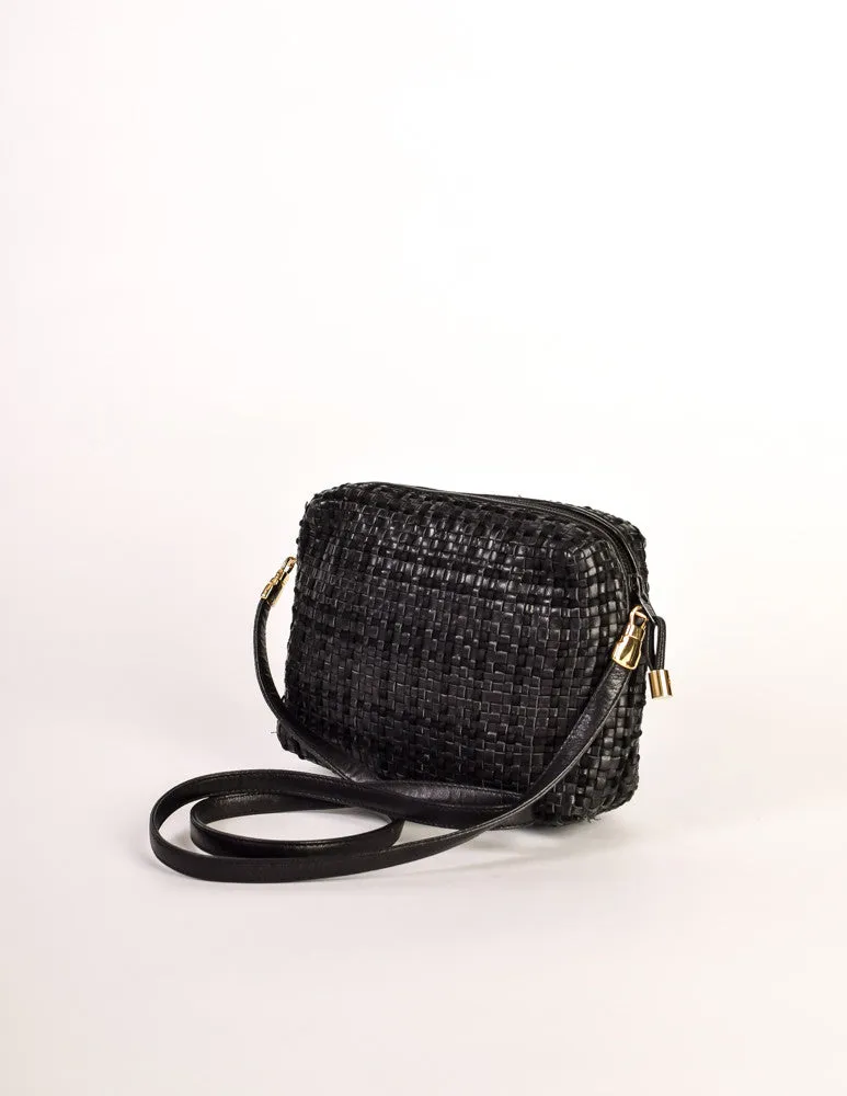 Valentino Vintage Black Woven Leather Crossbody Bag