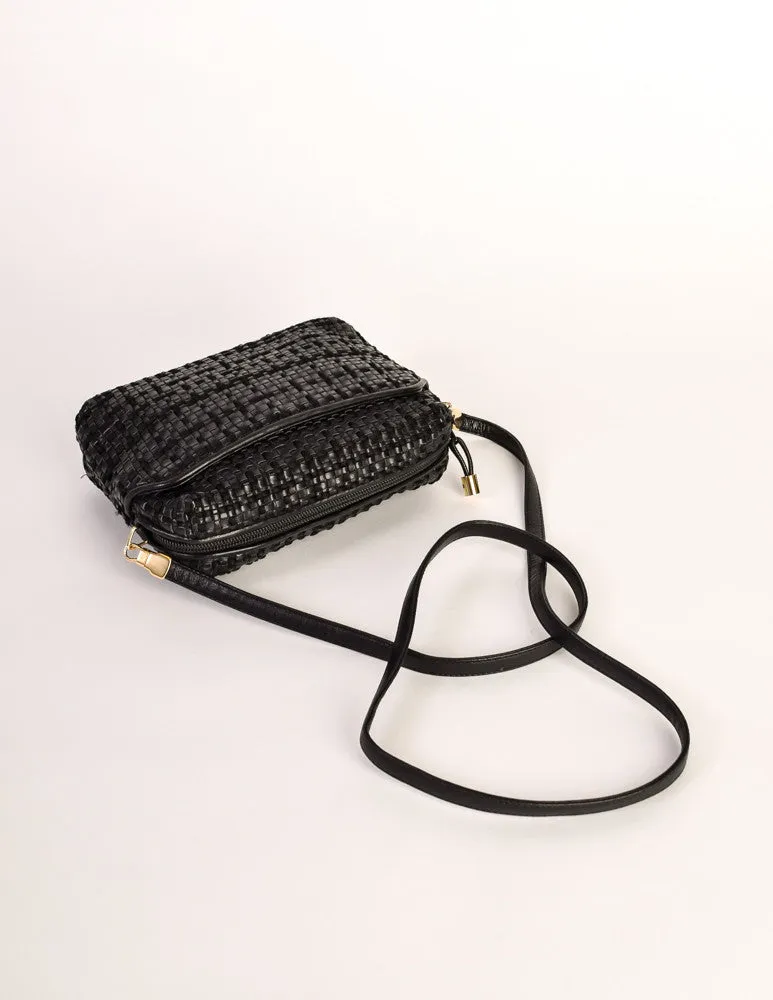 Valentino Vintage Black Woven Leather Crossbody Bag