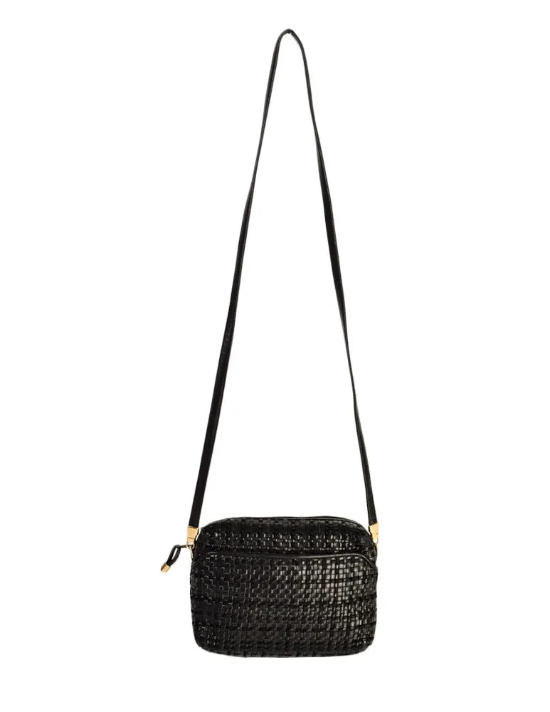 Valentino Vintage Black Woven Leather Crossbody Bag