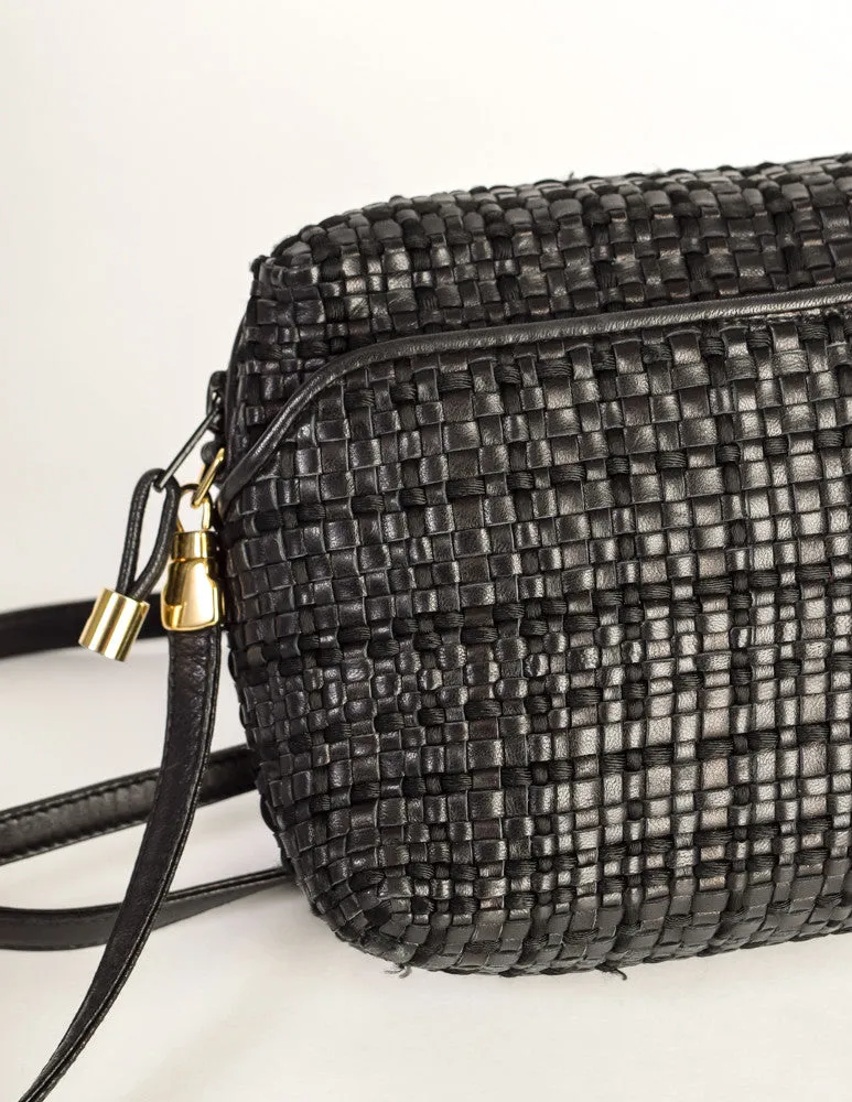 Valentino Vintage Black Woven Leather Crossbody Bag