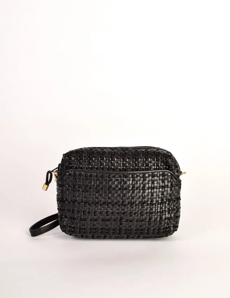 Valentino Vintage Black Woven Leather Crossbody Bag