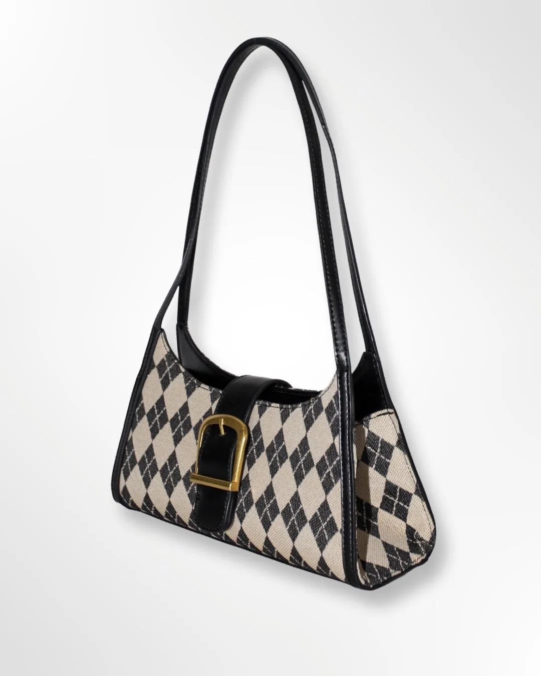 Vegan Leather Black Plaid Hand Bag