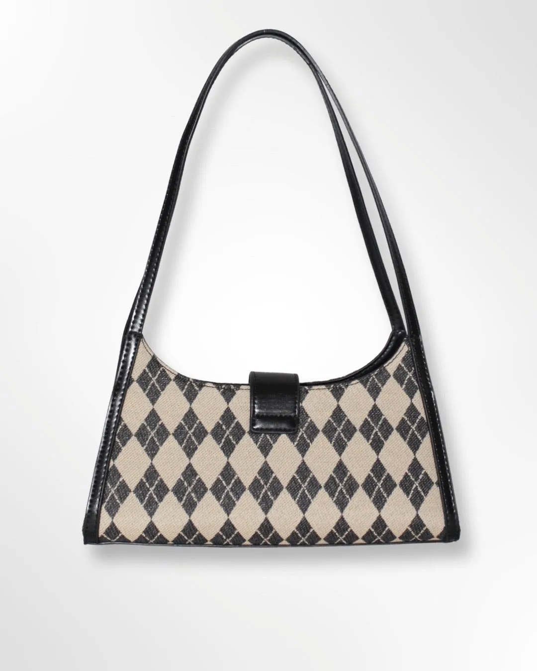 Vegan Leather Black Plaid Hand Bag