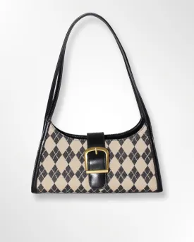 Vegan Leather Black Plaid Hand Bag