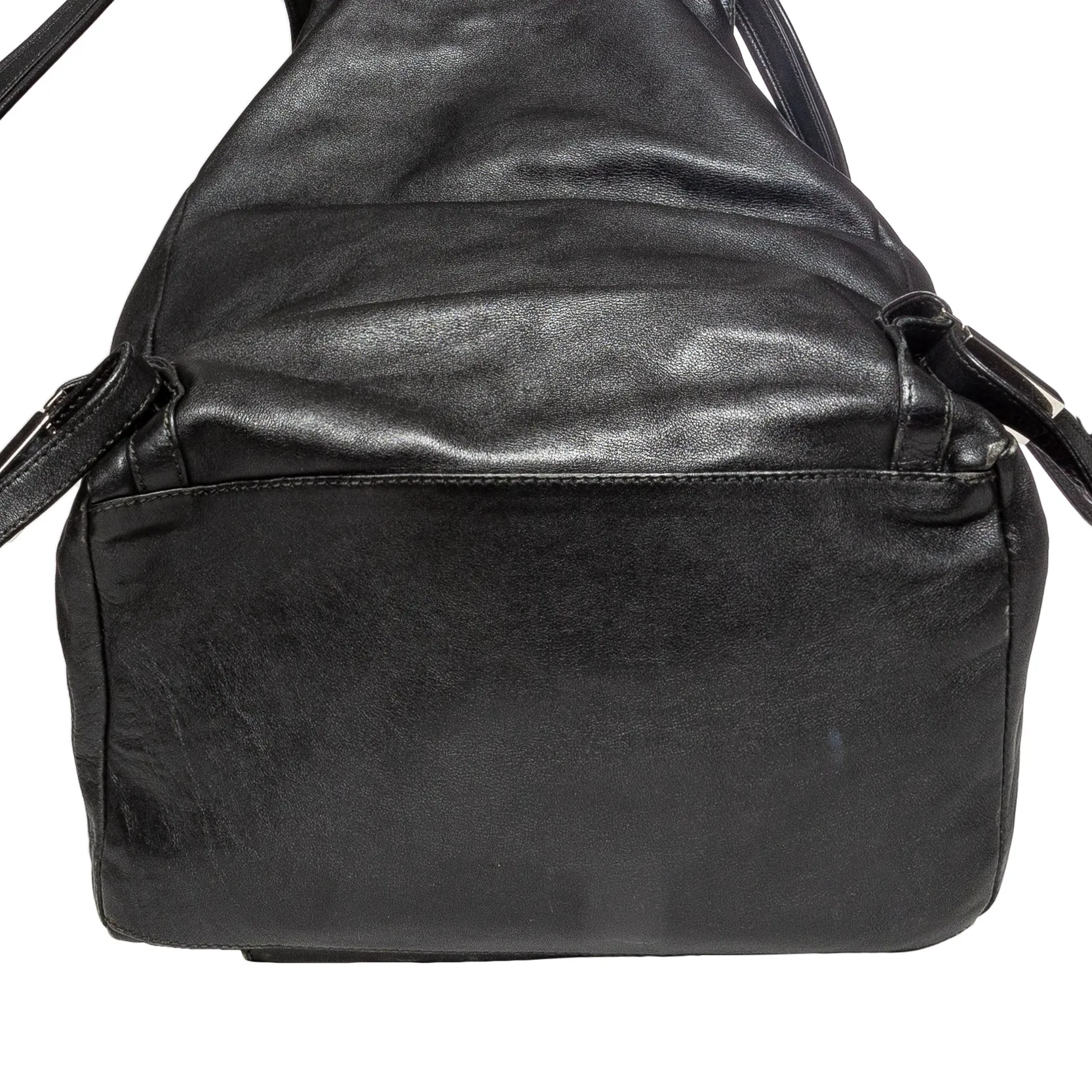 Vintage Black Leather Drawstring Backpack