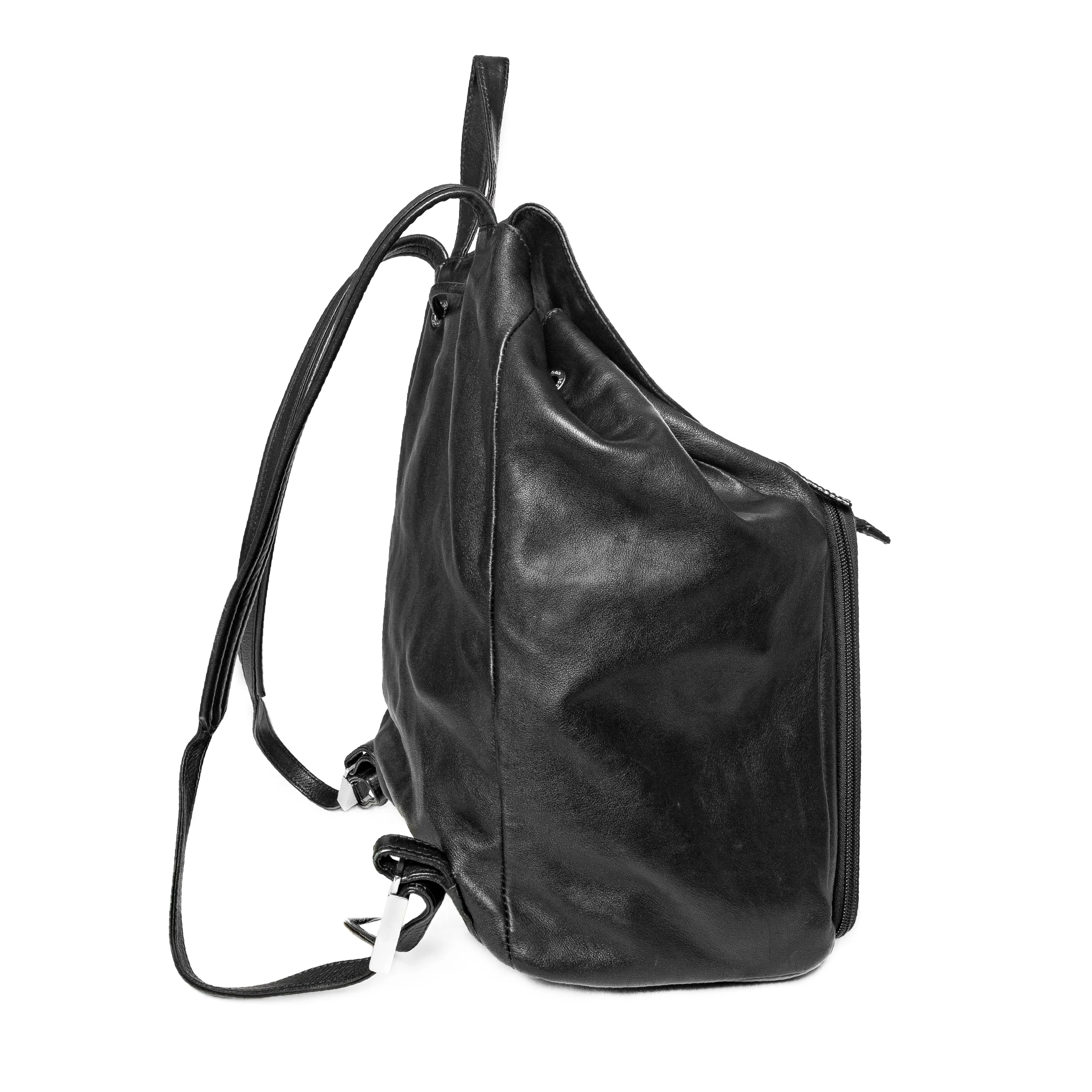 Vintage Black Leather Drawstring Backpack