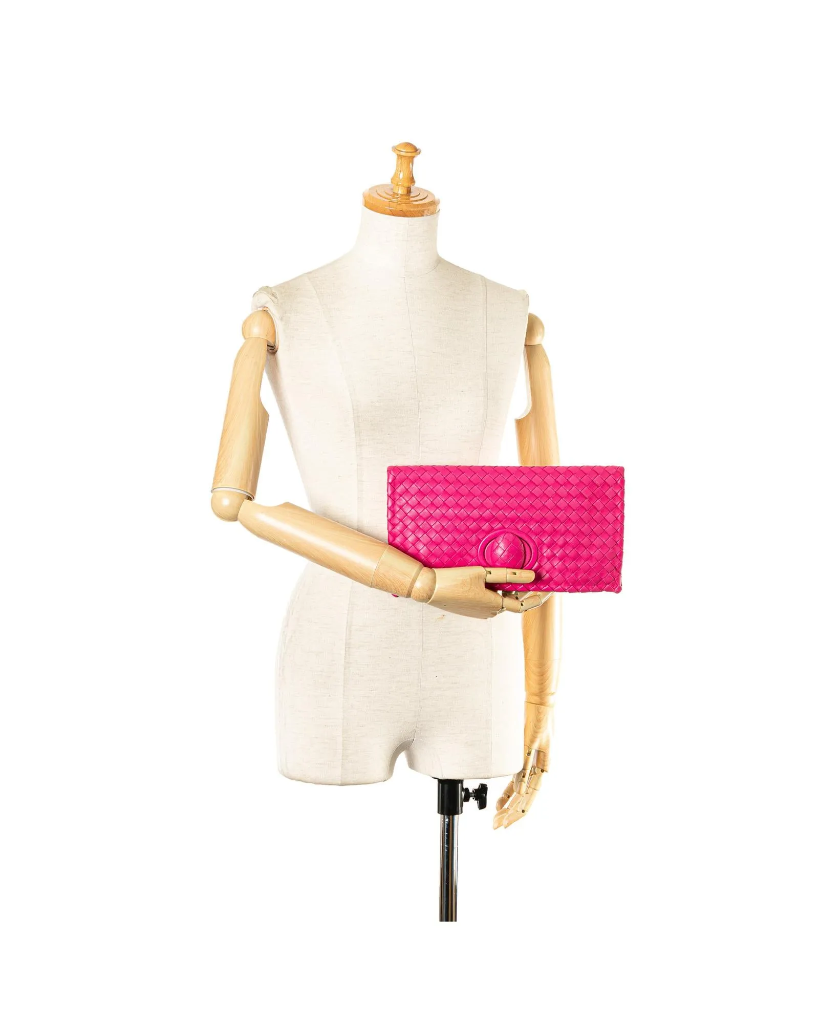 Woven Leather Flap Clutch with Turnlock Closure