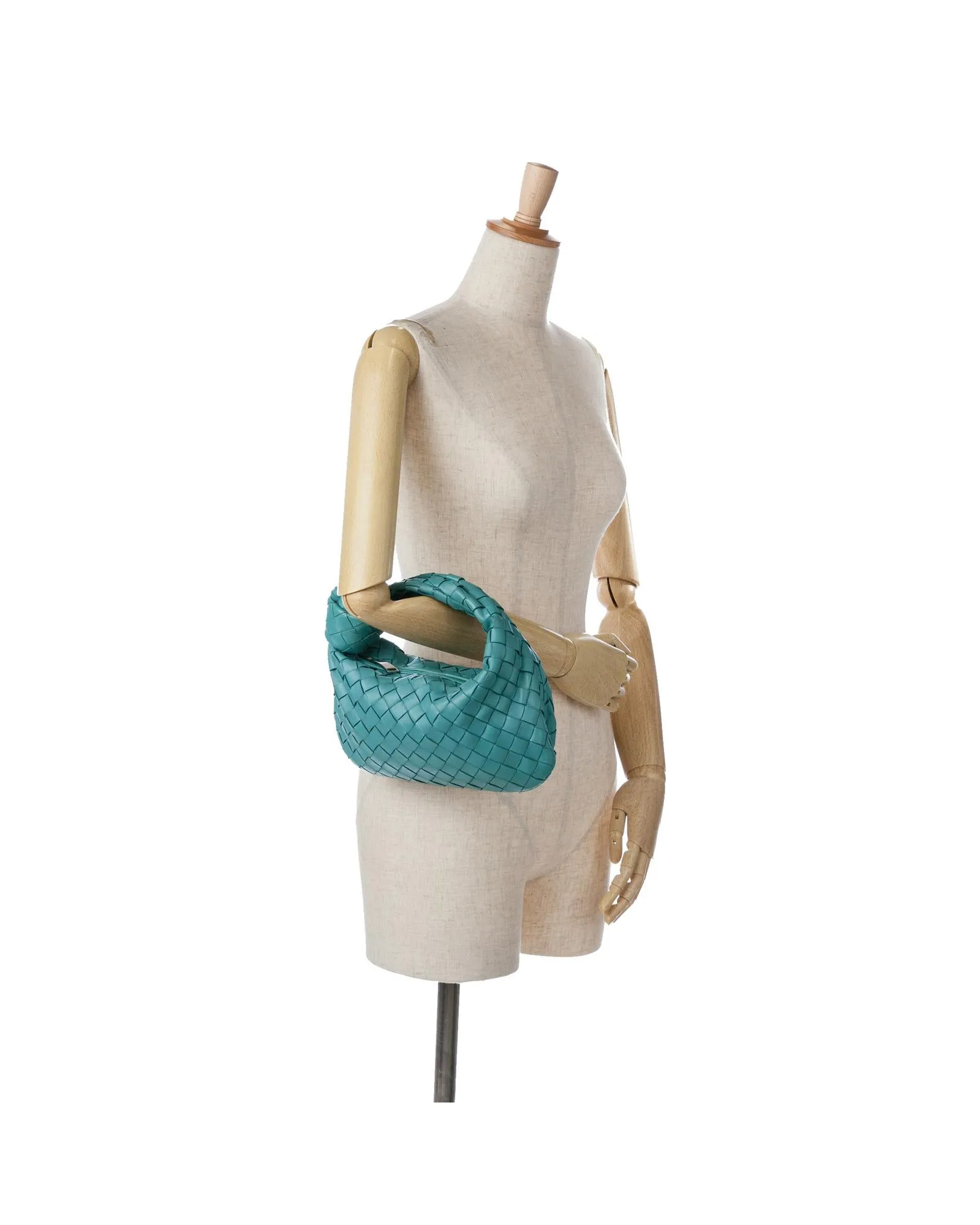 Woven Leather Mini Shoulder Bag with Top Zipper