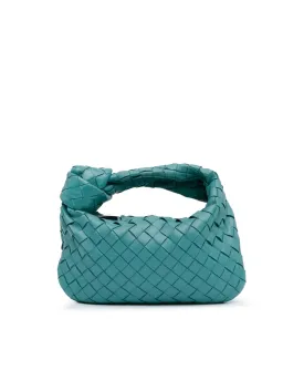 Woven Leather Mini Shoulder Bag with Top Zipper