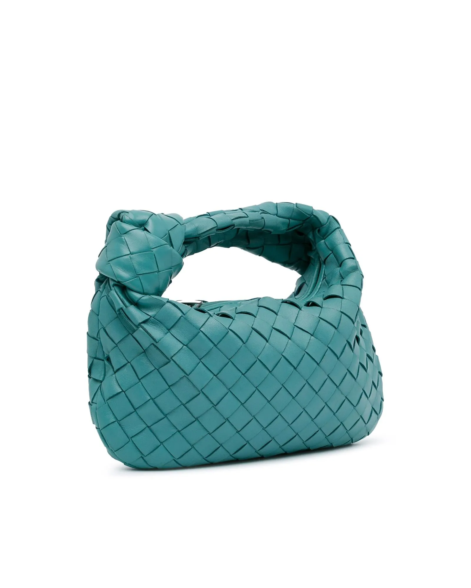 Woven Leather Mini Shoulder Bag with Top Zipper