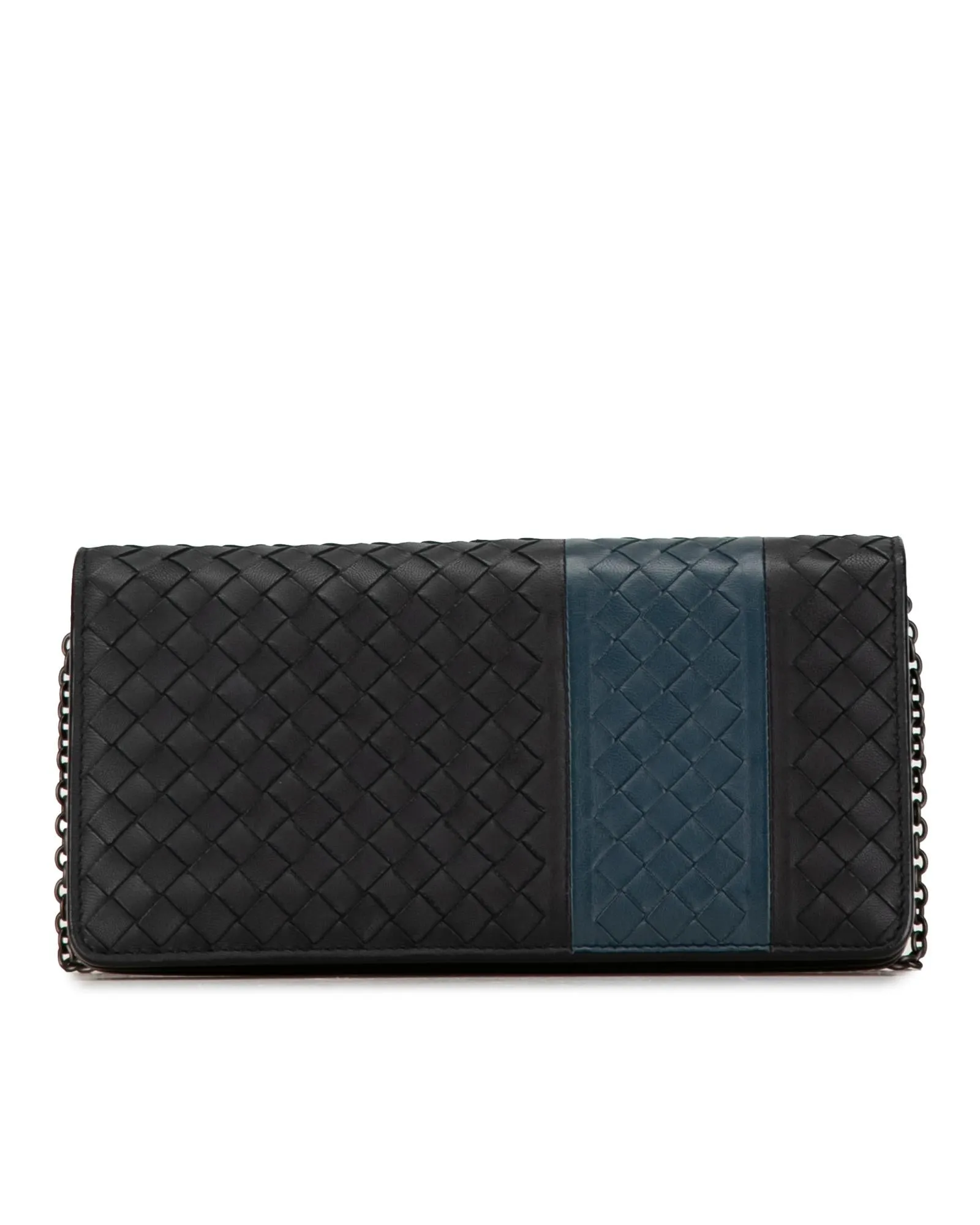 Woven Leather Wallet Chain with Flap Closure