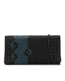 Woven Leather Wallet Chain with Flap Closure