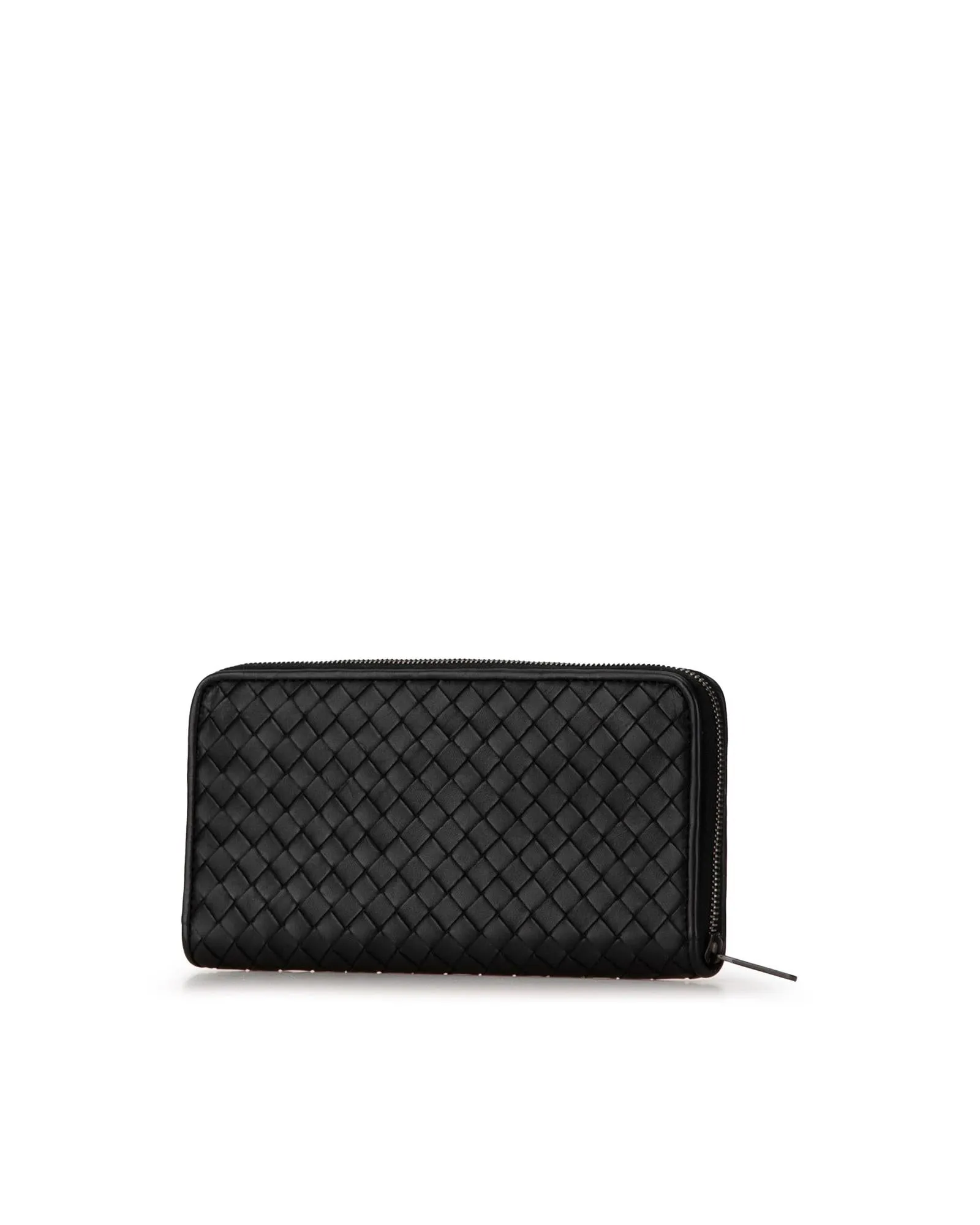 Woven Leather Zip-Around Long Wallet with Interior Pockets