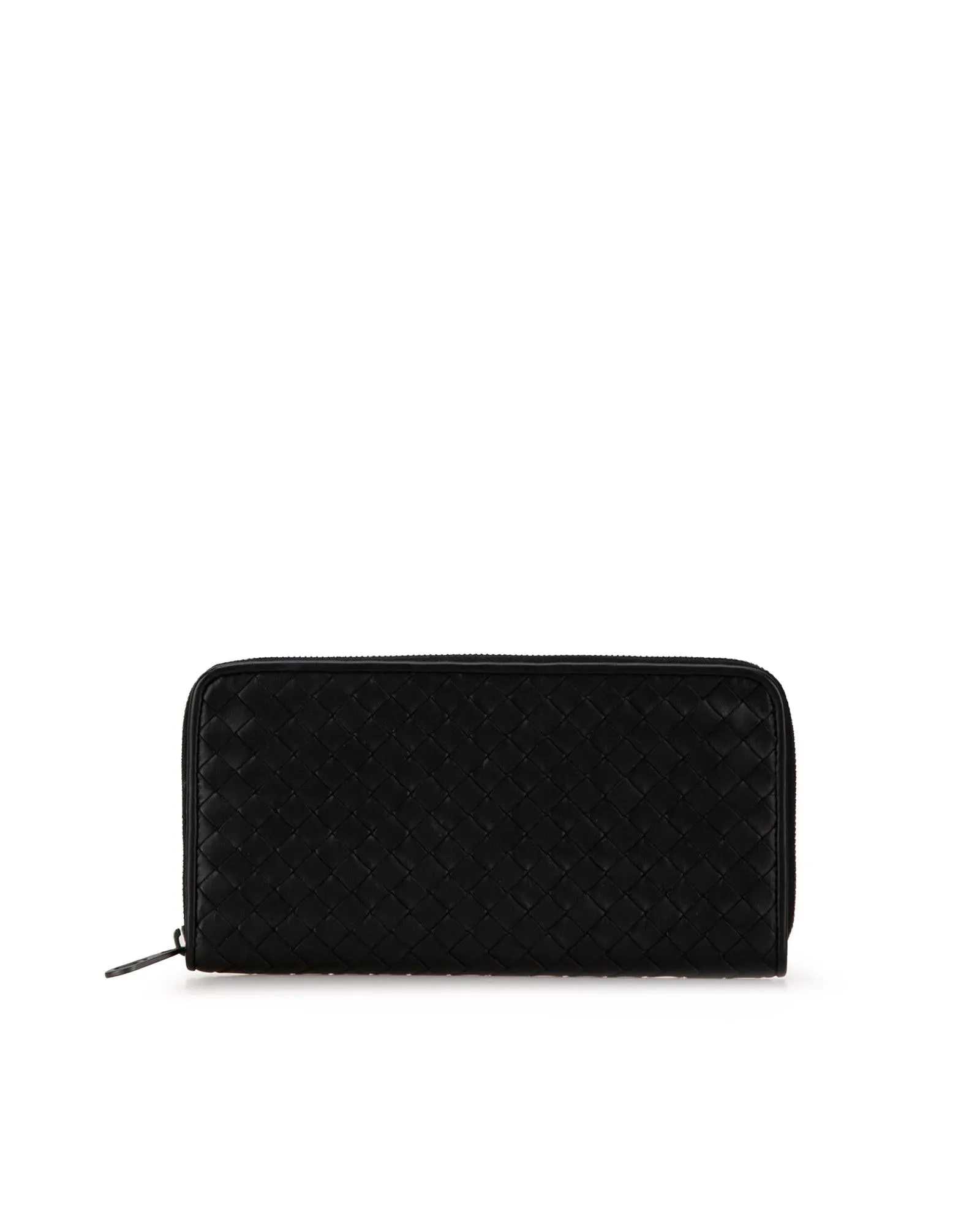 Woven Leather Zip-Around Long Wallet with Interior Pockets