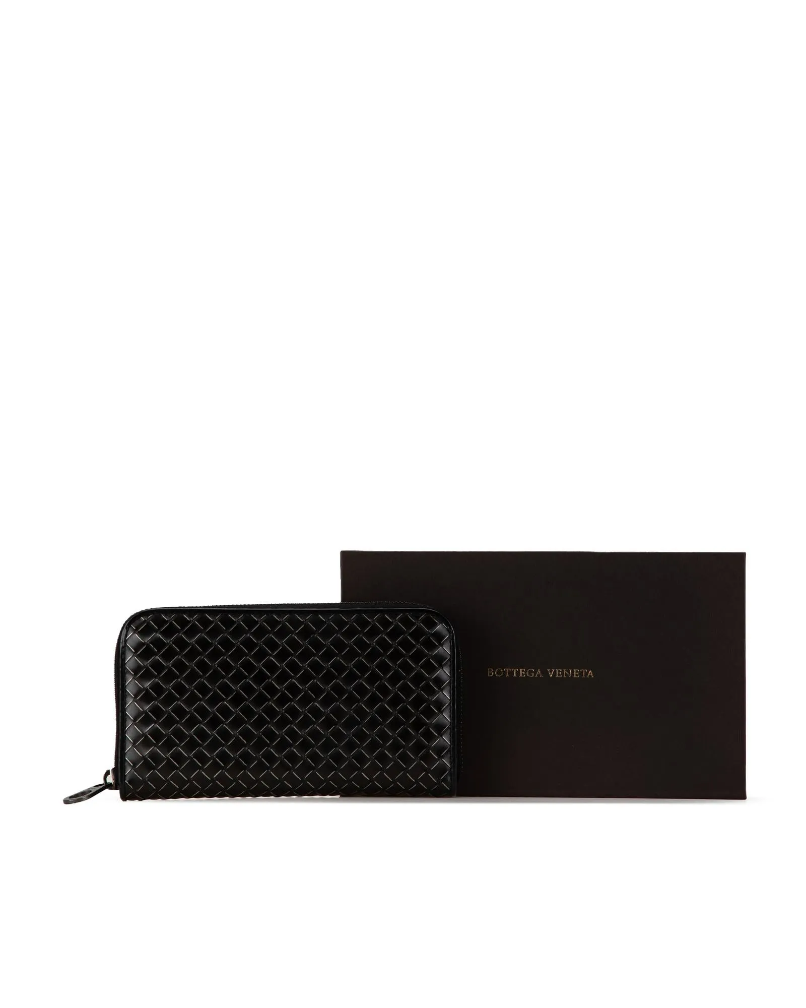 Woven Leather Zip-Around Wallet with Interior Compartments