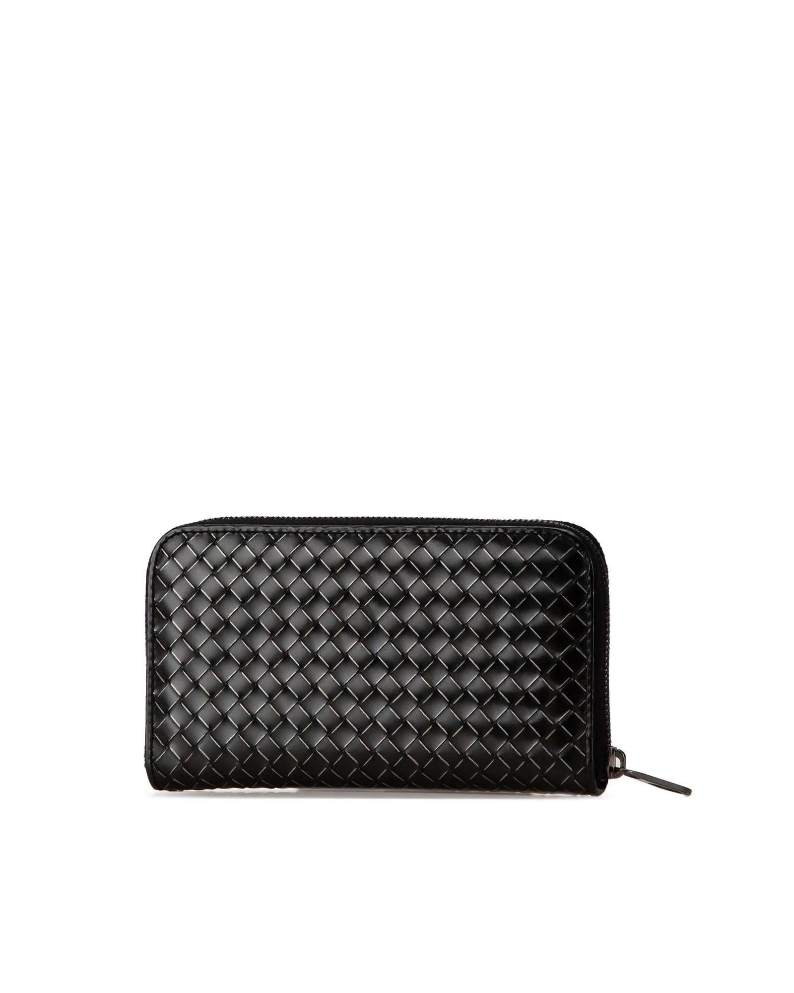 Woven Leather Zip-Around Wallet with Interior Compartments